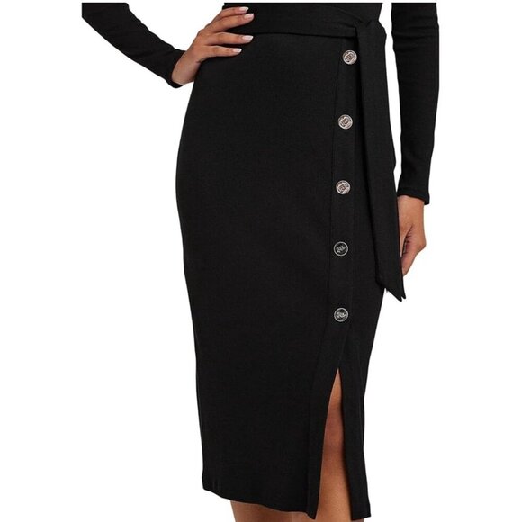 Lauren Ralph Lauren Belted Rib-Knit Dress Button Down Skirt w Side Split, Sz 12 - Picture 3 of 3